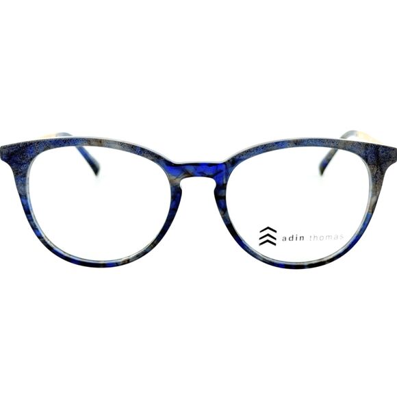 Adin Thomas AT-442 Womens Plastic Eyeglass Frame C03 Cobalt/Gold 51-18 main image 5